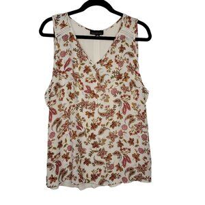 Fortune + Ivy Womens Tank Top XXL White Floral Sleeveless Boho Vibes V Neck NWOT